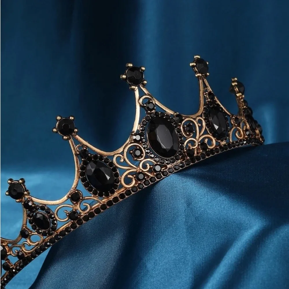 Handmade Black Crystal Beads Bridal Tiaras Crown Rhinestone Diadem Pageant